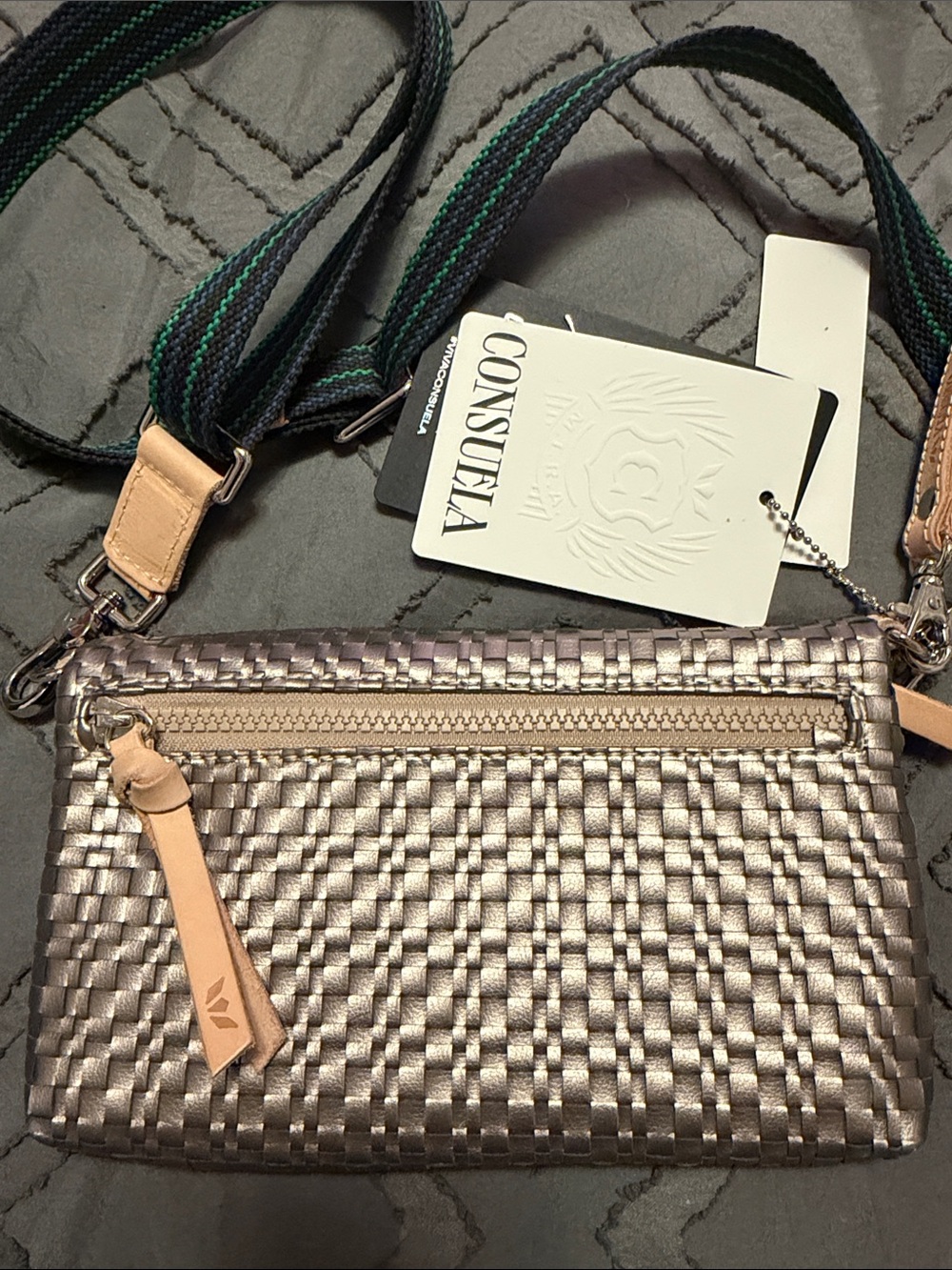 Consuela Uptown Lex Silver Woven Crossbody with Black & Green Strap - Picture 5 of 7